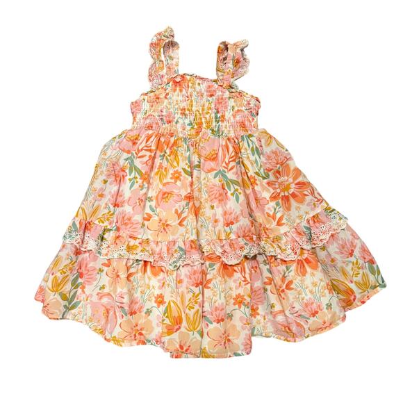 Haute Hippie  Floral Ruffle Dress 4T Smocked Flutter Straps Cottagecore Spring - Picture 1 of 6